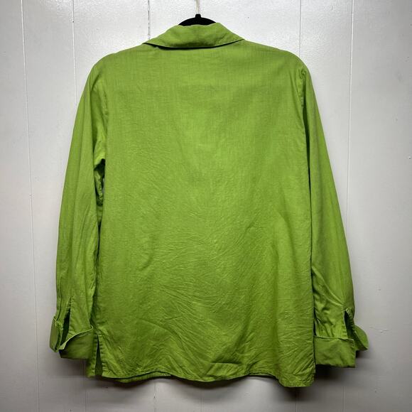 Worthington Vintage Line Cotton Lime Green Button Front Womens Shirt Size Small - Picture 7 of 13